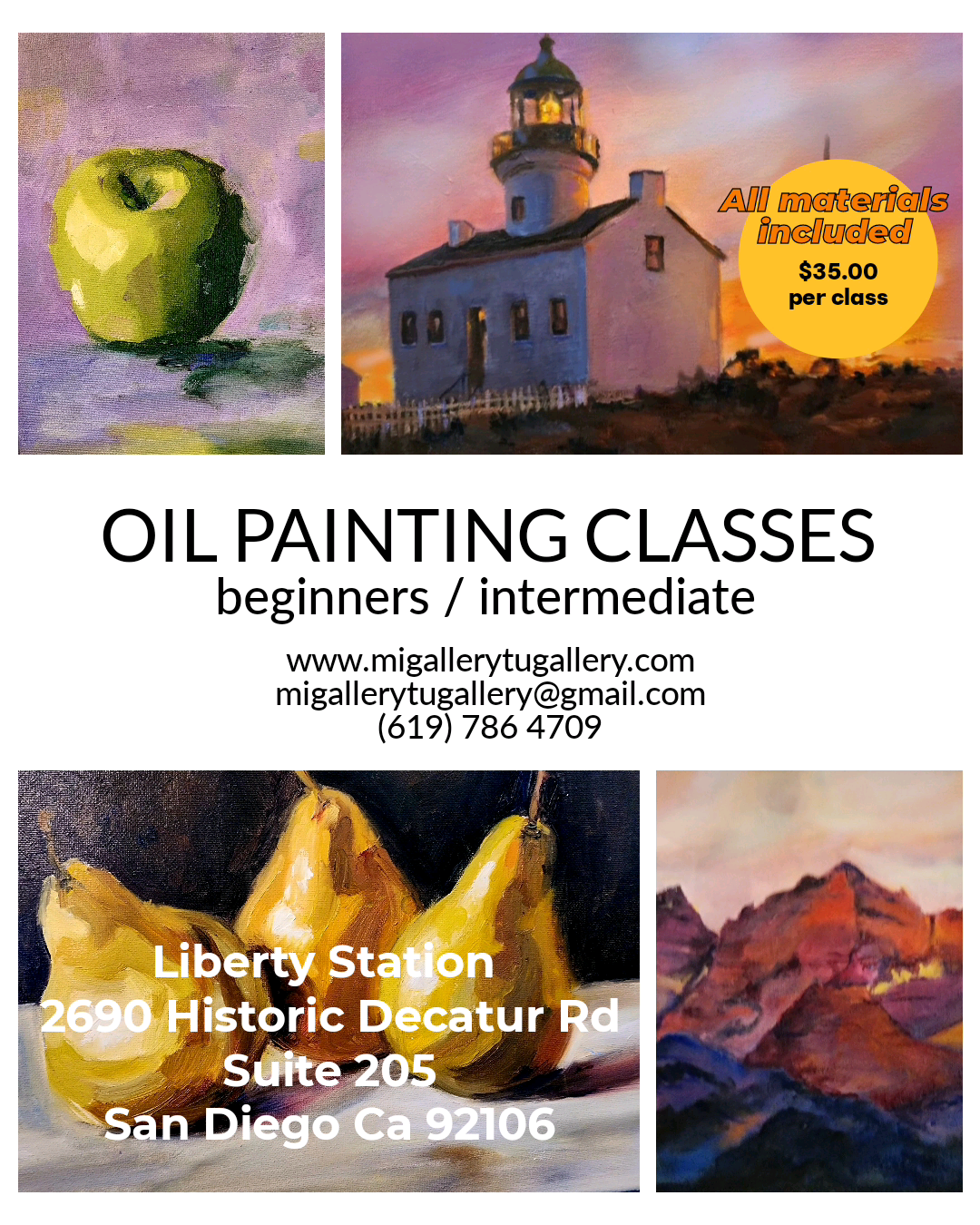 MONDAY OIL PAINTING CLASSES   (1:30PM TO 3:00PM)